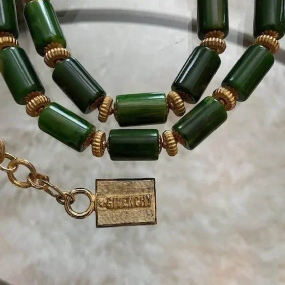 Givenchy Faux Jade Tubular Vintage Belt or Necklace 32" - Picture 3 of 6